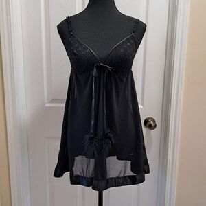 La Vie En Rose Black Babydoll Satin Trim Size Small Chemise Nightie Lingerie